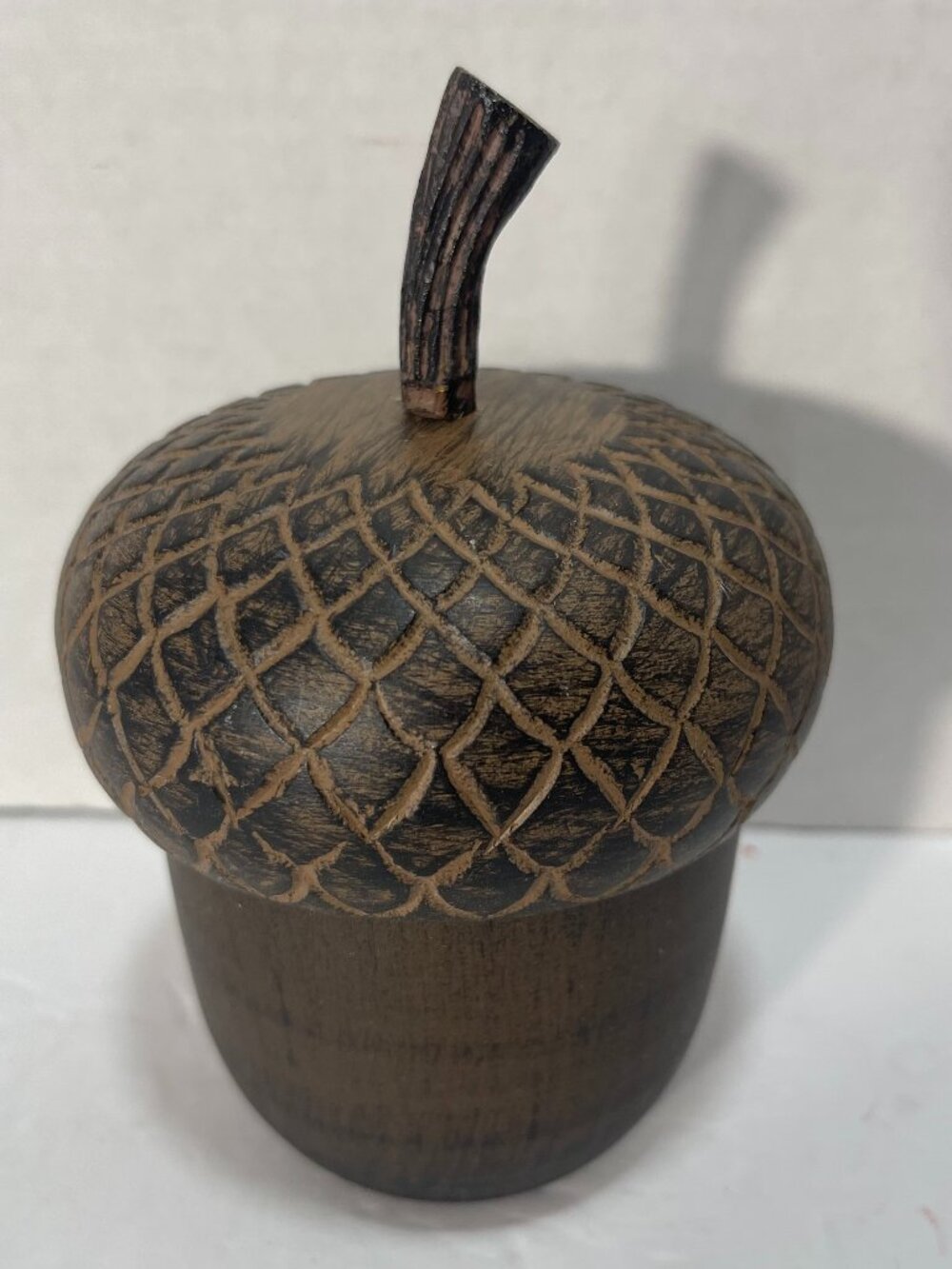VTG Acorn Ceramic Canister Jar Lid Keepsake Trinket w/Candle Brown Decor 5.5"